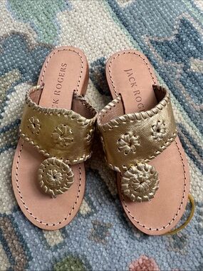 Girls Jack Rogers Metallic Gold Leather Sandals